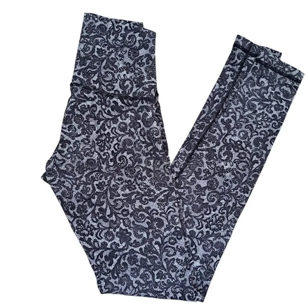 Lululemon Women's Wunder Under Hi-Rise Full-On Leggings Lace Print Sz 6